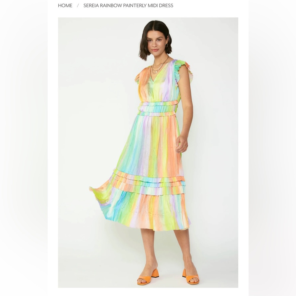 Current Air Sereai rainbow painterly midi dress